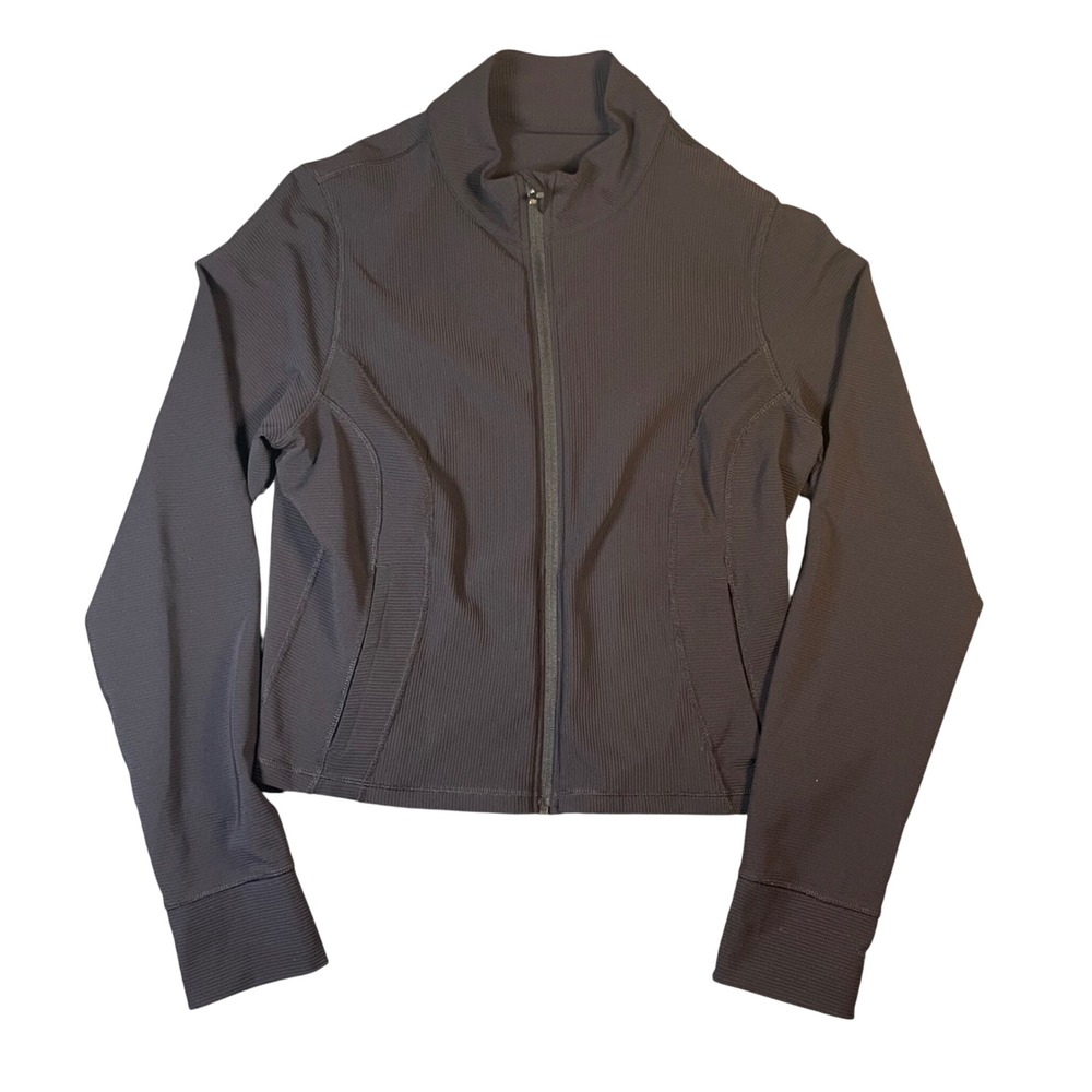 Athletic Works Womens Ribbed Full Zip Jacket Thumbholes Athletic Black Size M
